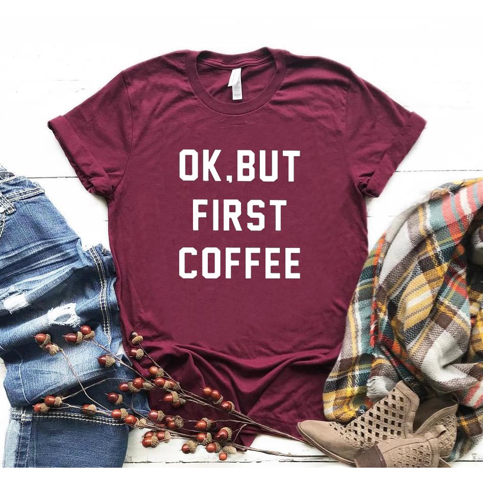 เสื้อยืดพิมพ์ลายผู้หญิงtเสื้อokแต่first-coffeeตัวอักษรพิมพ์ผู้หญิงtshirtแขนสั้นoคอหลวมเสื้อยืดผู้หญิงteeเสื้อ