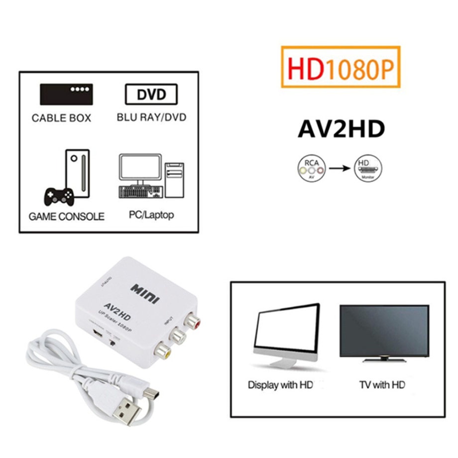 กล่องอะแดปเตอร์แปลงวีดีโอ-av-to-hdmi-1080p-mini-av2hdmi-สําหรับ-hdtv-แปลงจากจอรุ่นเก่าไปรุ่นใหม่