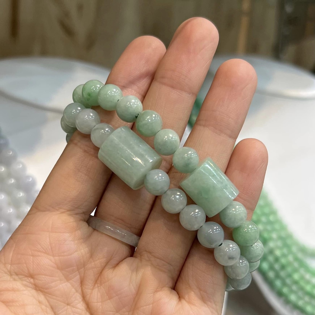 สร้อยแขนหยก-กำไลหยก-พม่าแท้-jadeite-type-a-หยกสวยเนื้อดี-ร้อยคั่นเม็ดทรงกระบอก