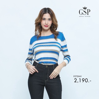 GSP เสื้อผู้หญิง Knit Blouse เสื้อเบลาส์แขนยาวลาย Blue Stripes (PZTDNV)