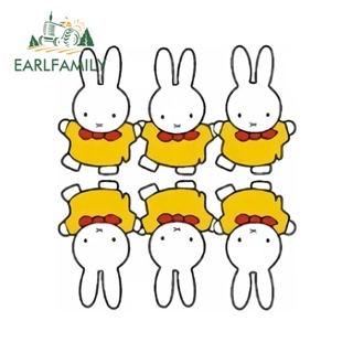Earlfamily สติกเกอร์ ลายการ์ตูน Miffy กันน้ํา กันรอยขีดข่วน สําหรับติดตกแต่งกระจกรถยนต์ 13 ซม. x 11.7 ซม.