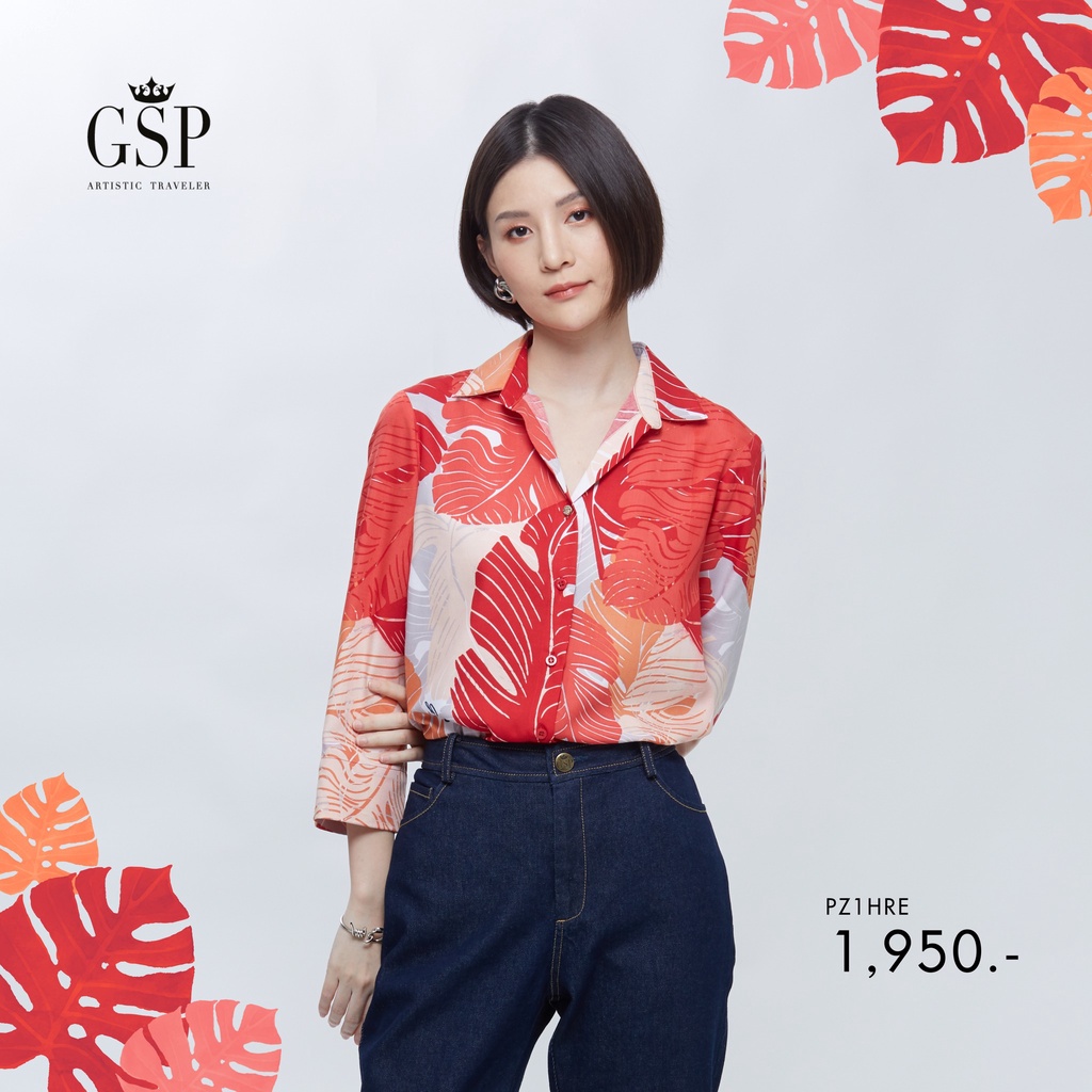 gsp-เสื้อผู้หญิง-เสื้อเชิ้ตผู้หญิง-shirt-เสื้อเชิ้ตผ้าเรยอน-แขนสี่ส่วน-ลายพิมพ์-power-of-red-pz1hre