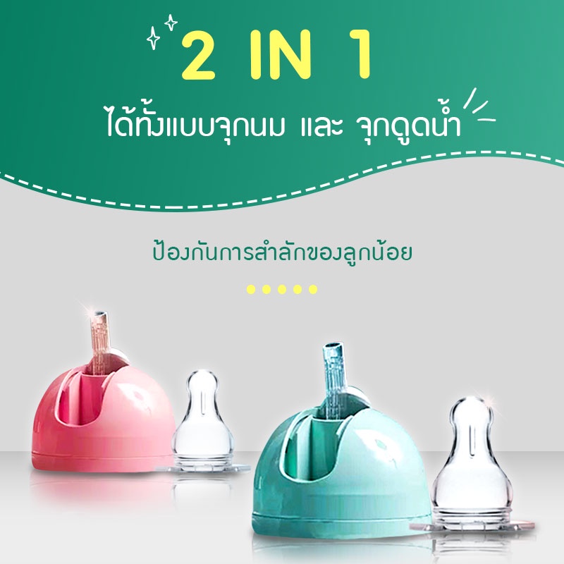 พร้อมส่ง-ขวดนมหัดดูดกันสำลัก-มีฝา-2-แบบ-จุกนมและหลอดน้ำ-แก้วหัดดื่มนอนดูดได้-360-องศา