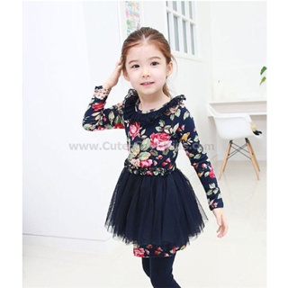 Dress-167 ชุดกระโปรงสาวน้อย แบบเกาหลี - สีน้ำเงิน Size-100 (3-4Y)