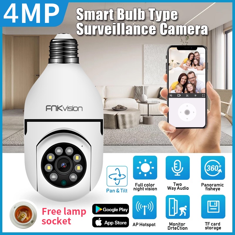 ภาพหน้าปกสินค้าFNKvision กล้องวงจรปิด กล้องหลอดไฟ ไร้สาย 4 ล้าน WIFI Full HD 4MP ตรวจสอบ/แสงเครื่อง dual use ull DP APP:YooSee จากร้าน fnkvision1 บน Shopee