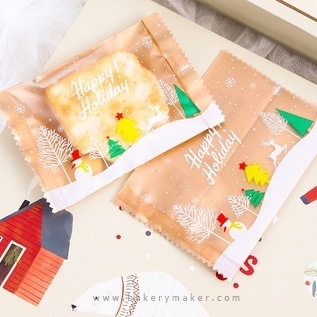 Xmas ถุงซีล Happy Holiday หน้าขุ่น หลังทอง ขนาด 7 x 10 ซม.  / Christmas cookie bags
