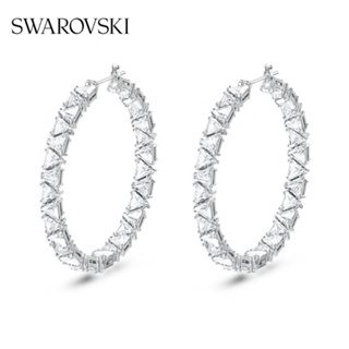 [ของแท้ พร้อมส่ง] Swarovski Swarovski MILLENIA ต่างหูห่วงคริสตัล ขนาดใหญ่ สีขาว สีทอง ของขวัญ