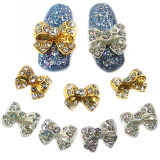 [B_398] 10Pcs Nail Sticker Bow Cubic Zirconia Inlaid Women Shiny Nail Tips Jewelry for Natural Nail