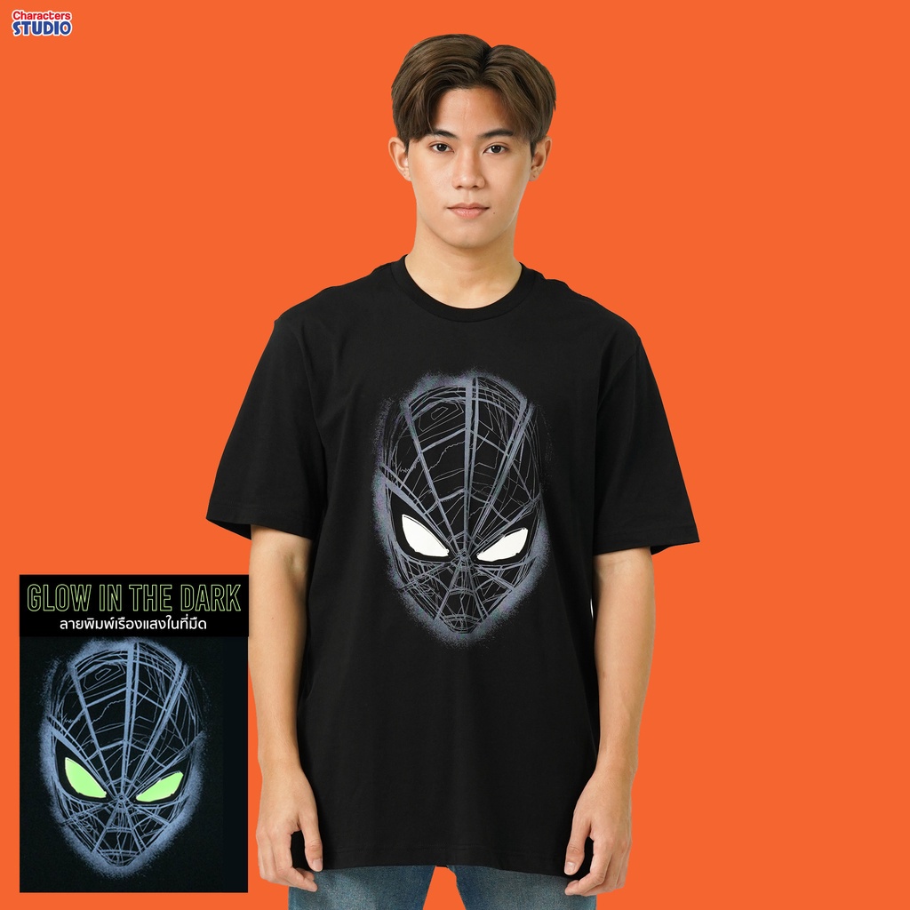 marvel-men-spider-man-ghost-glow-in-the-dark-t-shirt-เสื้อยืดผู้ชายลายสไปเดอร์แมน-เทคนิคเรืองแสงในที่มืด-สินค้าลิขสิทธ