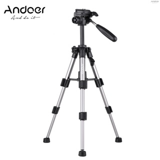 Andoer ขาตั้งกล้องสามขา ขนาดเล็ก แบบพกพา พร้อมกระทะ 3 ทาง และหัวเอียง และกระเป๋าถือ สกรู 1/4 นิ้ว สําหรับกล้อง DSLR ILDC ความสูงสูงสุด 24.8 นิ้ว โหลด 3 กก.