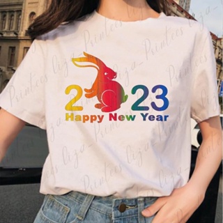 2023 New Year WHITE family T-shirt (sold per pc) sublimationเสื้อยืด