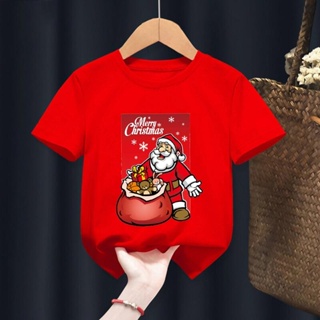 🎅 2021 New Fashion Short Sleeve Children T-shirt Merry Christmas Cute Santa Reindeer Graphic Kids Red T-shirts