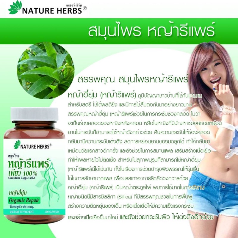 หญ้ารีแพร์-สมุนไพรหญ้ารีแพร์-100เม็ด-หญ้ารีแพร์-แคปซูล-ฟิตกระชับมดลูก-กระชับช่องคลอด