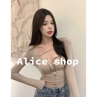 Alice  สไตล์เกาหลีเทรนด์แฟชั่น y2k แขนยาวเสื้อยืดผู้หญิง 2022 ล่าสุดสบาย ๆ  Korean Style Stylish ins fashion S051231 36Z230909