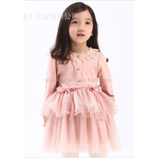 Dress-150 ชุดกระโปรงสาวน้อย แบบเกาหลี - สีชมพู