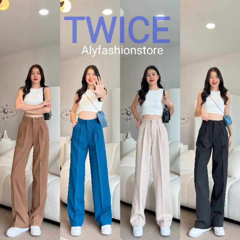 พร้อมส่ง-twice-กางเกงขายาวทรงกระบอก-เอวสูง-รุ่นจีบทวิชหน้า-ซิปหน้า-เป้าหน้า-ผ้าดีมากทรงสวย-เหมาะกับคนเอวเล็กสะโพกใหญ่จ้า