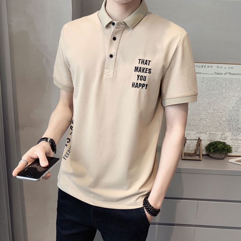 เสื้อโปโลแขนสั้น-คอปก-สไตล์เกาหลี-แฟชั่นฤดูร้อน-สําหรับผู้ชาย