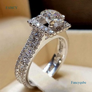 Fancyqube แหวนหมั้นแต่งงาน ทรงสี่เหลี่ยม สไตล์เจ้าหญิง หรูหรา แวววาว แฟชั่นสําหรับผู้หญิง
