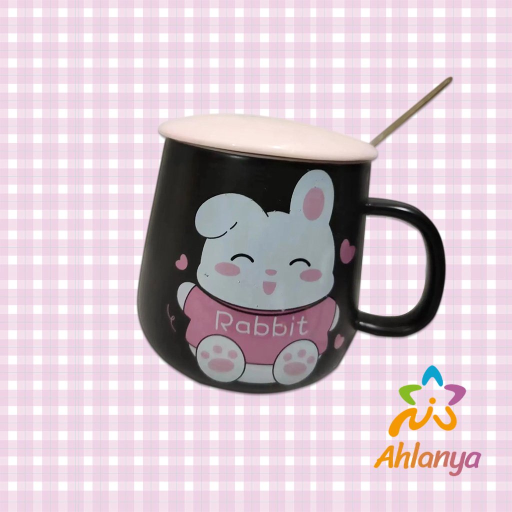 ahlanya-แก้วกาแฟเซรามิก-ถ้วยนม-กาแฟ-ฝาปิดคละสี-เเถมช้อน-tableware
