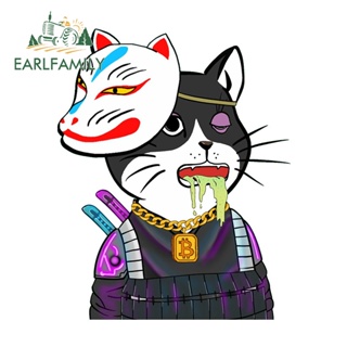 Earlfamily สติกเกอร์ไวนิล ลายแมวซามูไร สไตล์ญี่ปุ่น 13 ซม. x 10.5 ซม. สําหรับติดตกแต่งรถยนต์ กระเป๋าเดินทาง