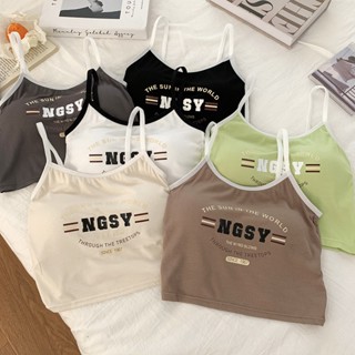 C&amp;m เสื้อกล้ามสั้น พิมพ์ลายตัวอักษร สีพื้น พร้อมแผ่นรองเต้านม สําหรับผู้หญิง