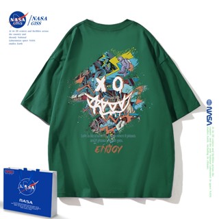 NASA joint แขนสั้น graffiti เสื้อยืดหญิงฤดูร้อน American ins tide ยี่ห้อการ์ตูนสีเขียวผ้าฝ้ายไหล่หลวม topเสื้อยืดแบ_59