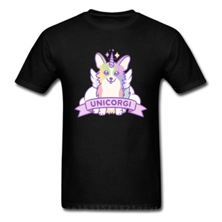 Unicorgi Summer Fall Mens T Shirt Man Black Tops Hip Hop Unicorn Cartoon T-shirt Dog Pet Lover Cuteness Corgi Tshirt WL1