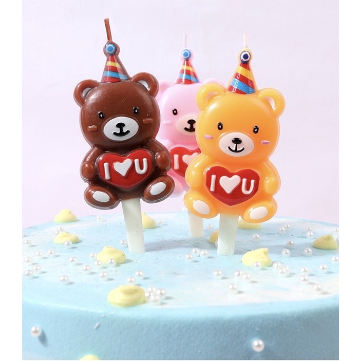 เทียนหมีไอเลิฟยู-เทียนวันเกิด-เทียนปักเค้ก-สดใส-น่ารักแบบเกาหลี-1ชิ้น