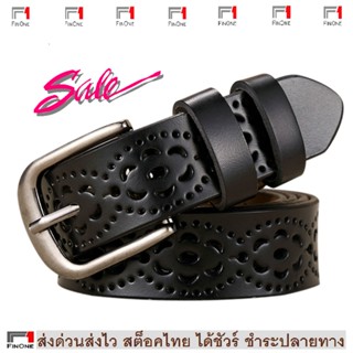 เข็มขัดหนังแท้ เข็มขัดผู้หญิง เข็มขัดสตรี Retro Style 1909 สีดำ