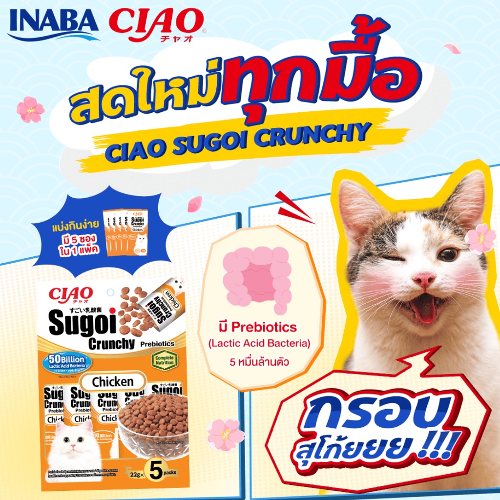 ciao-sugoi-crunchy-เชา-สุโก้ย-พรีไบโอติกส์-อาหารแมวเกรดซุปเปอร์พรีเมี่ยม-22gx5-ขนาด-110-g