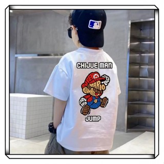 เสื้อยืดแขนสั้น คอกลม พิมพ์ลายการ์ตูนมาริโอ้ ทรงหลวม สไตล์เกาหลี แฟชั่นฤดูร้อน สําหรับเด็กผู้ชาย (1-12 ปี) เก่า)