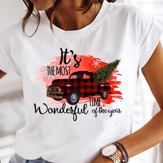 Its The Most Wonderful T Shirt Women Snowflake Deer Women Tshirt Fashion Merry Christmas Cartoon Graphic Tees Womenเสื้