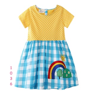 Dress-1036 ชุดกระโปรงเด็กผู้หญิงเหลืองฟ้าสายรุ้ง