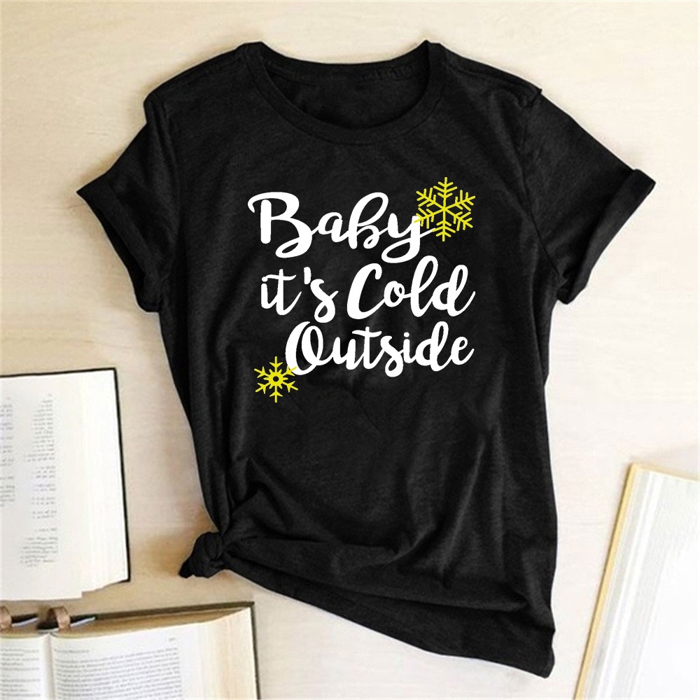 baby-its-cold-outside-cute-christmas-t-shirt-women-christmas-holiday-gift-short-sleeve-graphic-tee-shirt-femmeเสื้อยืดผ