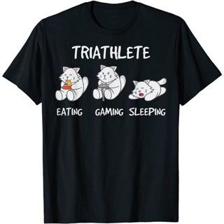 Triathlete Funny Gamer KItten Cat Playing Video Game T-Shirt