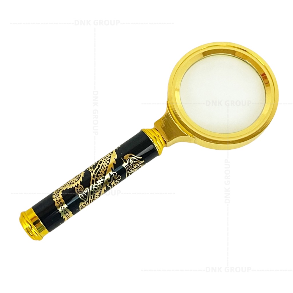 แว่นขยาย-แว่นขยายอ่านหนังสือ-แว่นขยายด้ามจับ-แว่นขยายด้ามลายมังกร-magnifier-gold-90-50-mm