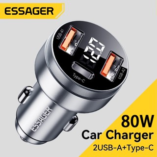 Essager ที่ชาร์จโทรศัพท์มือถือ แท็บเล็ต หน้าจอดิจิทัล 80w dual usb และ type c ชาร์จเร็ว สําหรับรถยนต์ 12v-24v