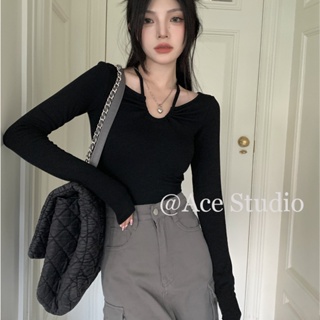 Ace Studio เสื้อครอป ins เสื้อคลุม คุณภาพสูง fashion สไตล์เกาหลี ทันสมัย A29J086 37Z230910
