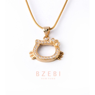 BZEBI สร้อยคอ ประดับจี้ ทอง สแตนเลส ผู้หญิง แฟชั่น Hello Kitty cat 18k เครื่องประดับ โซ่ สไตล์เกาหลี สําหรับผู้หญิง 458n