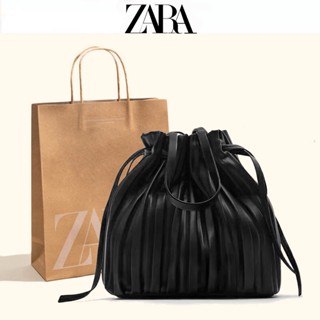 Zara กระเป๋าสะพายไหล่ ทรงบักเก็ต แต่งจับจีบ ลายก้อนเมฆ ขนาดเล็ก แฟชั่นฤดูร้อน สําหรับผู้หญิง