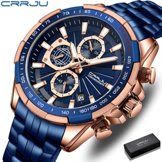ของแท้ CRRJU นาฬิกาข้อมือควอตซ์แฟชั่น สายแสตนเลส เรืองแสง กันน้ํา พร้อมกล่อง หรูหรา สําหรับบุรุษ 2305 S