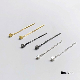 【Besla.th1】ต่างหูสั้น ทรงสี่เหลี่ยม ขนาดเล็ก สวยหรู สีดํา ทอง