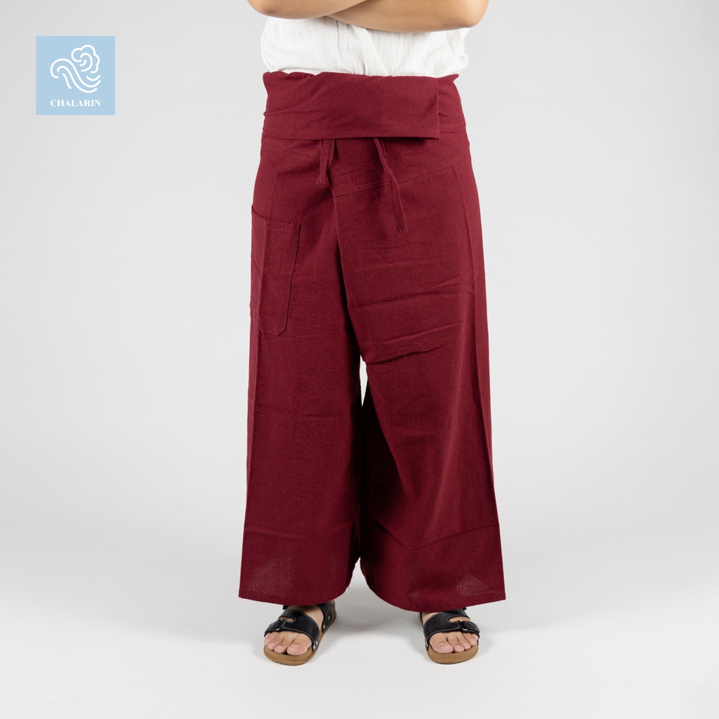 ภาพหน้าปกสินค้าสีแดงเข้ม (ผ้าฝ้ายฟอกนุ่มเชียงใหม่) กางเกงเล กางเกงสะดอ กางเกงขาก๋วย ขายาว
