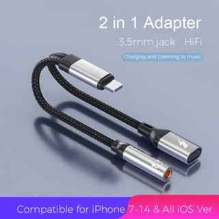 2 in 1 อะแดปเตอร์แยกสายชาร์จหูฟัง AUX 3.5 มม. สําหรับ iPhone 14 13 12 11 Pro XS X Max