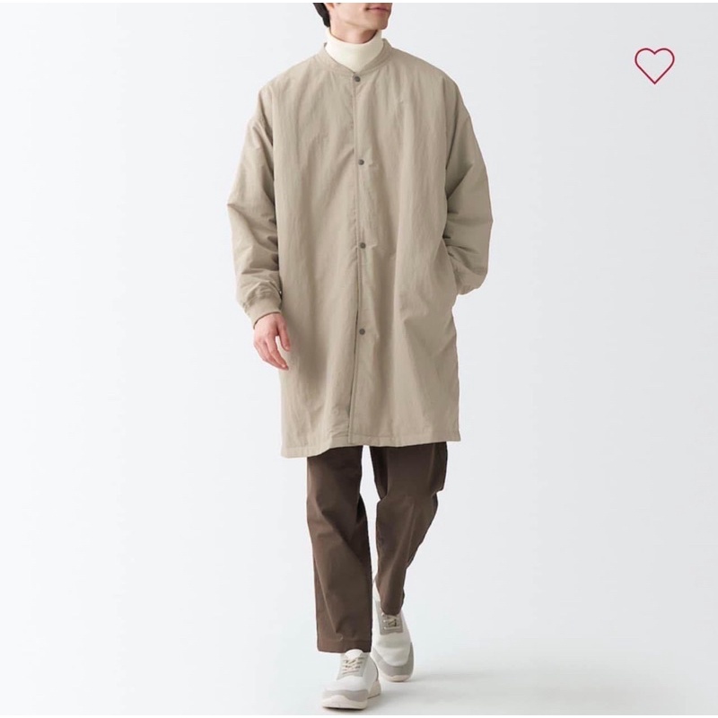 muji-เสื้อแจ็คเก็ต-เสื้อคลุม-กันลมกันหนาวได้-unisex-water-repellent-padded-stand-collar-coat