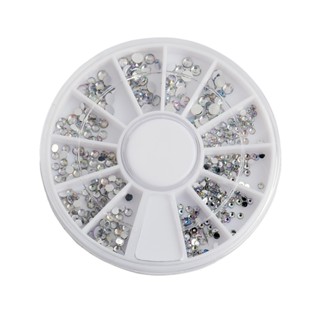 【AG】1 Wheel 5 Sizes White Acrylic Nail Art Glitter Rhinestones