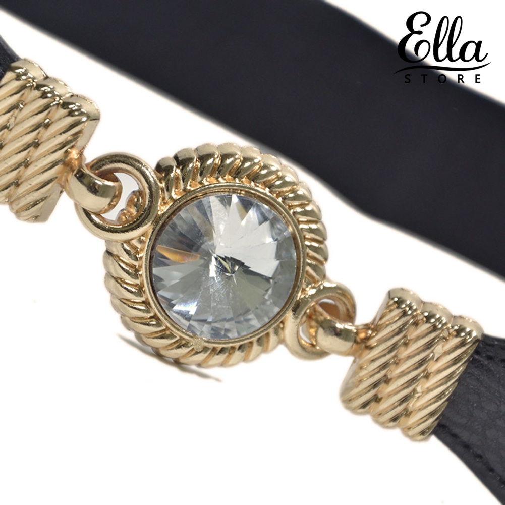 ellastore123-เข็มขัดคาดเอว-ประดับพลอยเทียม-ทรงกลม-ยืดหยุ่น-แฟชั่นสําหรับผู้หญิง