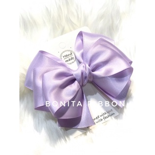 ใหม่ โบว์ผ้าซาตินสีม่วงอ่อน Light Orchid 3 ชั้น ไล่ระดับอย่างสวยงาม สวย สีม่วงอ่อนน่ารักๆ สดใสๆ