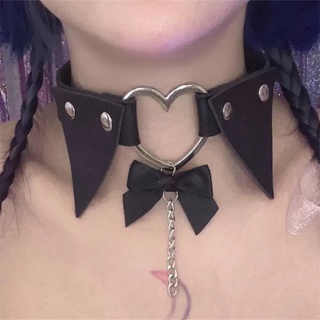 🔥Sale🔥สร้อยคอโชคเกอร์หนังหัวใจโบว์ Heart Ribbon Leather Choker พร้อมส่ง