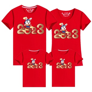 [S-5XL]ผ้าฝ้าย 100% [S-5XL]เสื้อยืด 2023 Happy New Year Christmas Family Tee Women Tshirt Men T-shirt Family Set Wear T